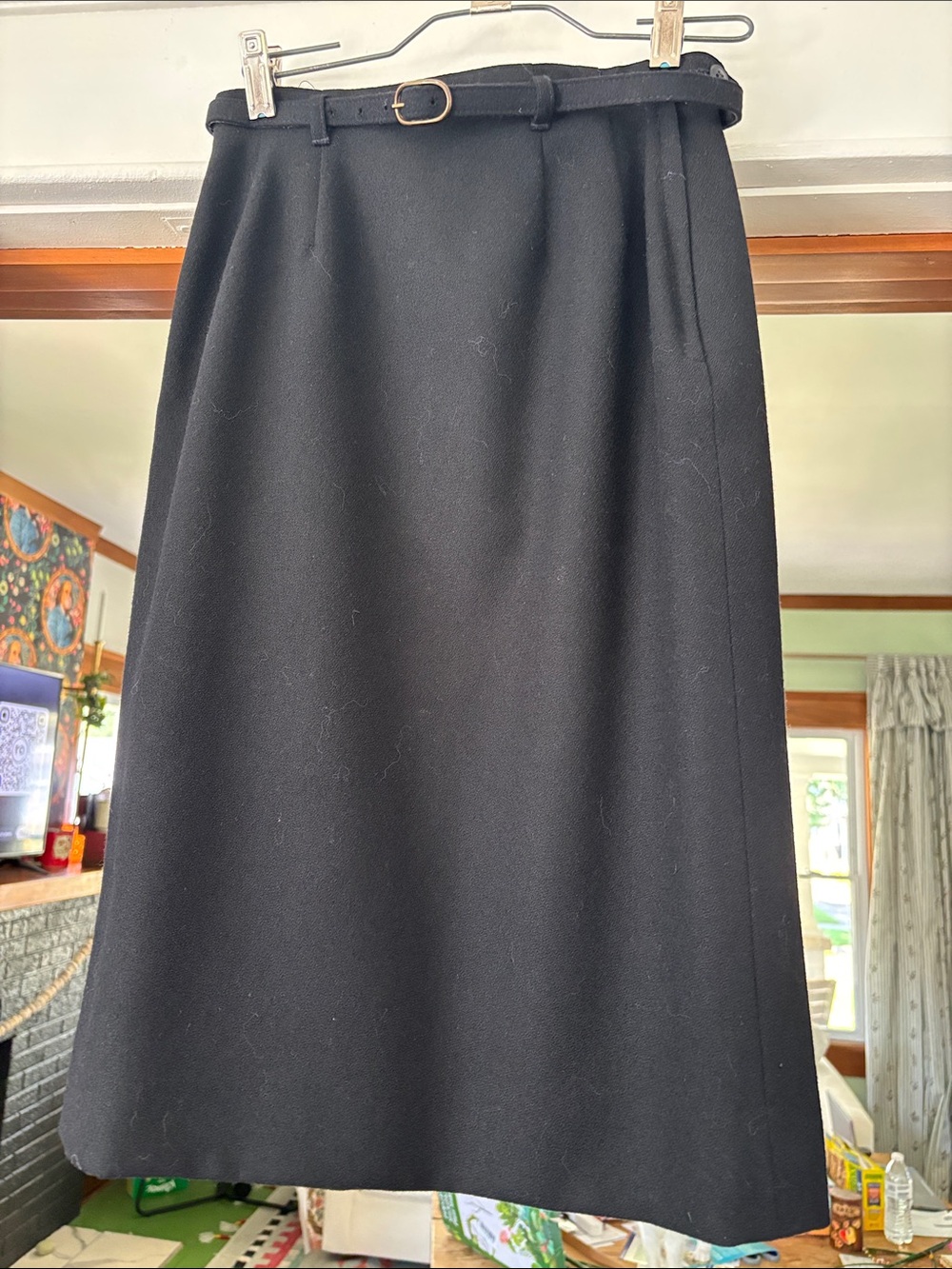 Vintage Pendleton Black Midi A-Line Skirt with Slim Belt